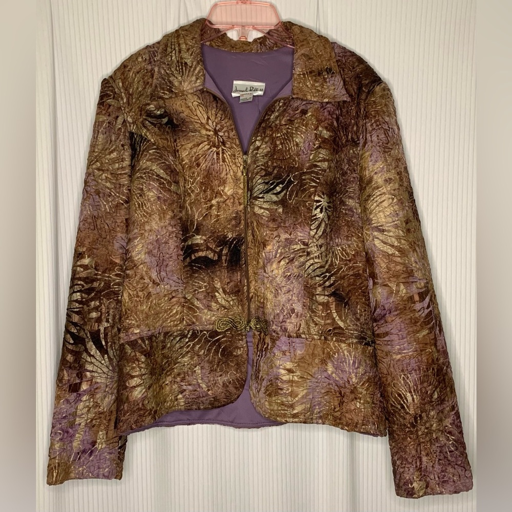 Joseph Ribkoff Jacket Zipper Front Fully Lined Purple Gold Brown Size 14